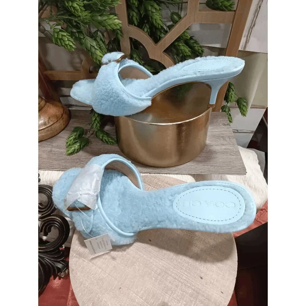 Coach Women's Shearling Buckled Mule Sandals - Baby Blue 9B - Picture 2 of 10